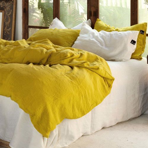 Linen quilt cover - MUSTARD - dELENZO LINEN FROM EUROPE S.L - plain