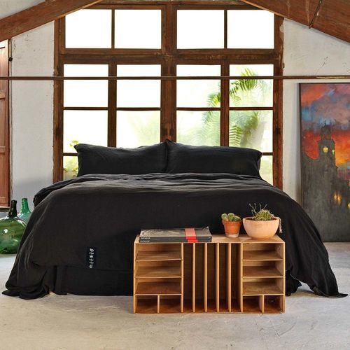 Linen bedding set - COMPLETE SET BLACK - dELENZO LINEN FROM EUROPE S.L