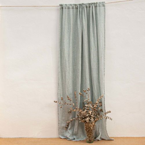 Pleated curtain - GREEN - dELENZO LINEN FROM EUROPE S.L - plain / linen