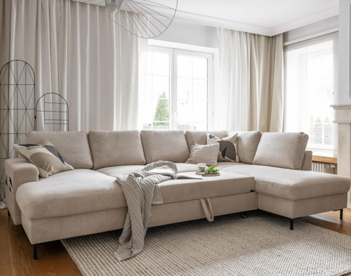 Corner sofa - LILLY : 1073BEI - Best Mobilier - bed / contemporary / velvet
