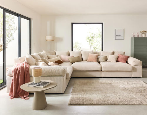 Corner sofa - ASPEN : 1868BEI - Best Mobilier - contemporary / velvet / with armrests
