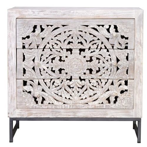 Contemporary chest of drawers - 6896 - Giner y Colomer - metal / hand-carved wood / 3-drawer