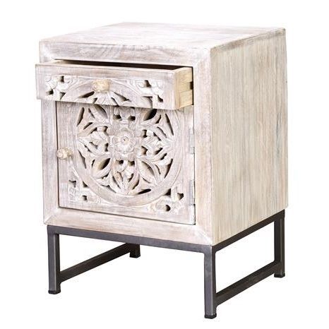 Contemporary bedside table - 6897 - Giner y Colomer - solid wood / metal / metal base