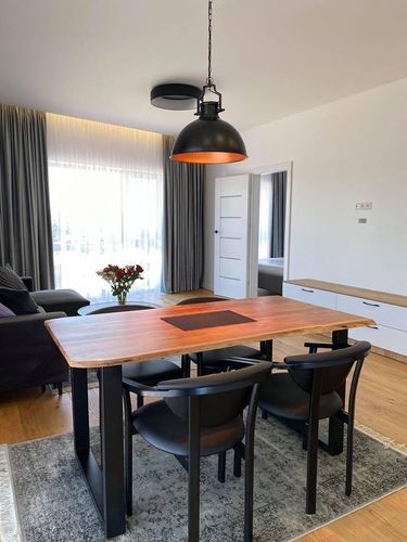Contemporary dining table - RIO - Meubles des Carpates - oak / metal base / rectangular