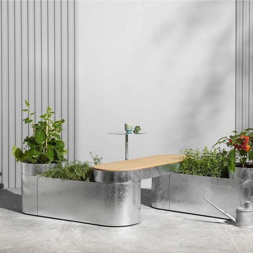 Galvanised steel planter - EVERGREEN - MIZETTO AB - bamboo / oval / sustainable