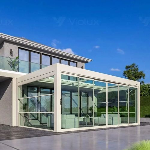 Wall-mounted pergola - 7016 - Violux LTD - aluminum / wood / glass