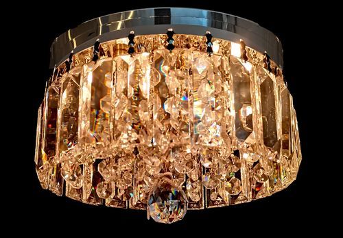Modern ceiling light - 2008 - CRISTALUX LIGHTING DESIGN - round / stainless steel / crystal