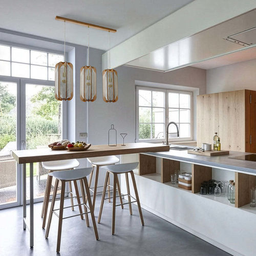 Scandinavian design chandelier - PILLSI CROIS&Eacute; - LAFABLIGHT - oak / cotton / wood