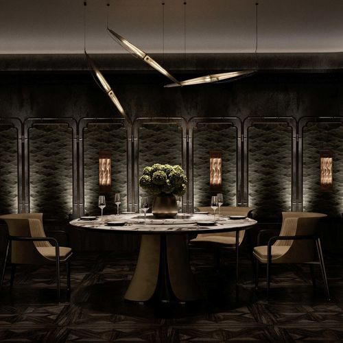 Contemporary dining table - ZUNYUN CHENGJING - DASH CASA GROUP CO.LTD - brushed brass / leather / wood veneer