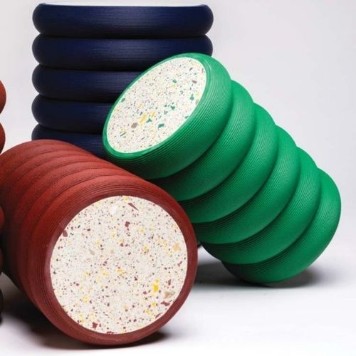 Plastic flower pot - KÁVOS 01 - BlueCycle - terrazzo / free-standing / circular