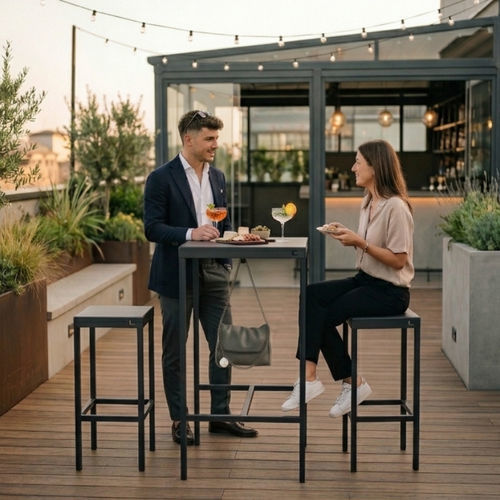 Contemporary bistro table - CONVIVIO - COMIN Arredamenti S.r.l. - painted steel / metal base / rectangular