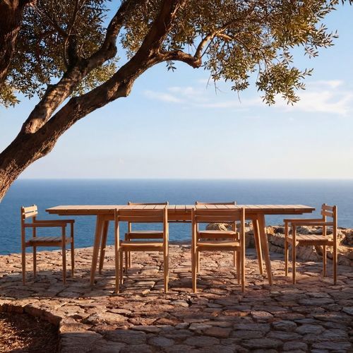 Contemporary table and chair set - VADIM - TICKET FOR THE MOON - garden / for dining table / teak