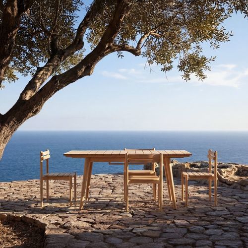 Contemporary table and chair set - VADIM - TICKET FOR THE MOON - garden / teak / extending
