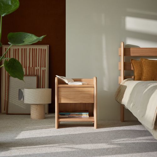 Contemporary bedside table - ALFIE - TICKET FOR THE MOON - composite / pine / linen