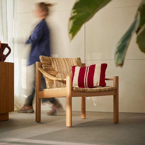 Contemporary armchair - JANE - TICKET FOR THE MOON - linen / solid wood / varnished wood
