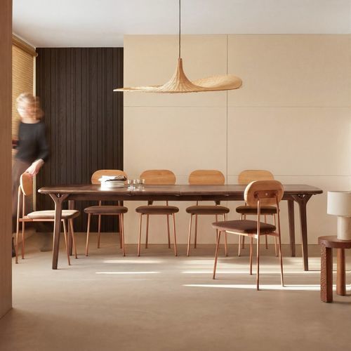 Contemporary dining table - CLARA - TICKET FOR THE MOON - solid wood / oak / oak base
