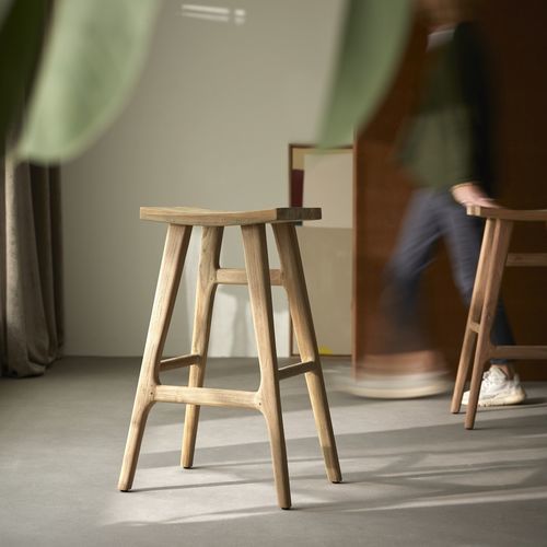 Contemporary bar stool - ALIA - TICKET FOR THE MOON - teak / teak base / 4-legged