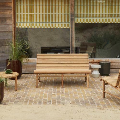 Contemporary garden bench - H&Eacute;LEN - TICKET FOR THE MOON - solid wood / teak / high-back
