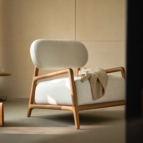 Contemporary armchair - ROMANE - Tikamoon - fabric / wooden / upholstered