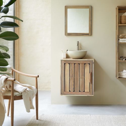 Single under sink cabinet - LILA - Tikamoon - wall-hung / acacia / contemporary