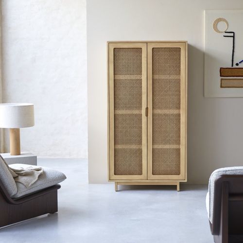 Contemporary wardrobe - LUIS - Tikamoon - elm / rattan / with swing doors