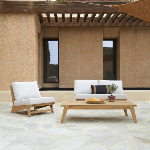 Contemporary lounge garden set - OLIA - Tikamoon - polyurethane / teak / fabric