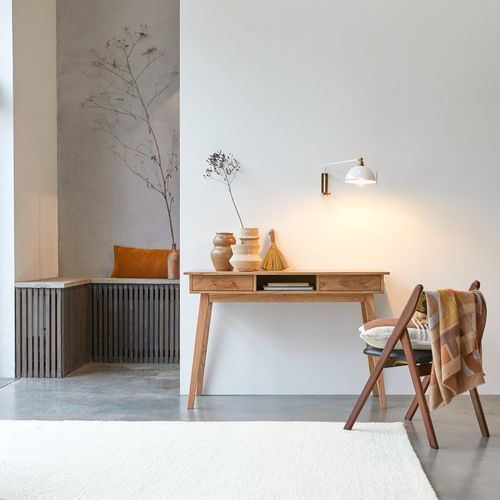 Free-standing desk - OSLO - Tikamoon - contemporary / brass / acacia