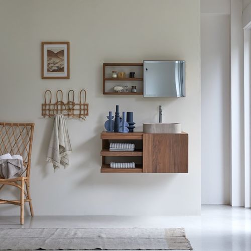 Single under sink cabinet - TYPO - Tikamoon - wall-hung / teak / walnut
