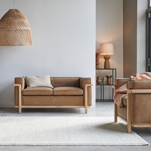 Contemporary sofa - COBBELWOOD - Tikamoon - for indoor use / oak / leather
