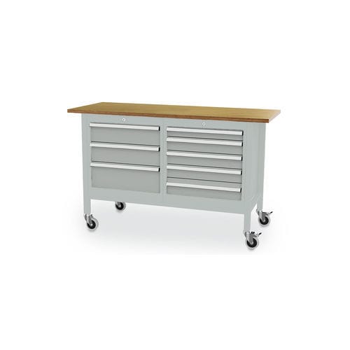 Powder-coated steel work-bench - 3151-CL6635MKW15_V.1436 - Lockeel - beech / aluminum / industrial