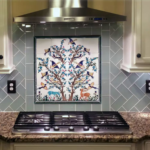 Ceramic backsplash - Balian Armenian Ceramics - viscose / customizable pattern / animal motif
