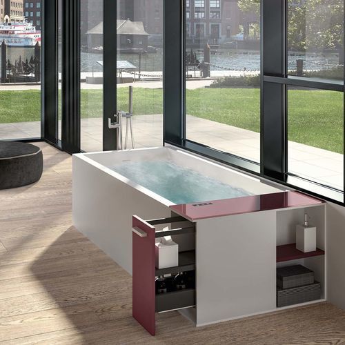 Back to wall bathtub - MODULA F - Albatros - freestanding / wall-hung / Solid Surface
