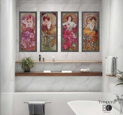 Porcelain tile - alphonse mucha - gemstones - Tempera Art Design - smooth / printed / interior