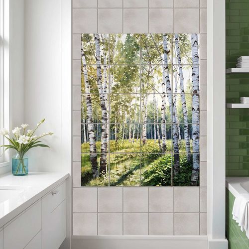Ceramic backsplash - BIRCH FOREST - Tempera Art Design - marble / birch / porcelain