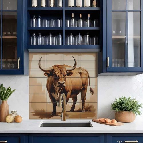 Ceramic backsplash - BULL BACKSPLASH  - Tempera Art Design - marble / porcelain / animal motif
