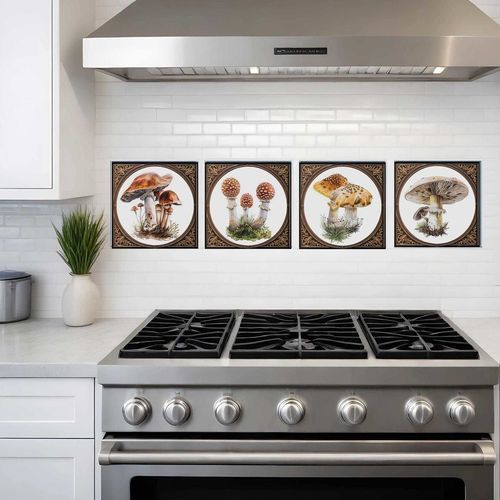 Porcelain backsplash - MUSROOMS ACCENT  - Tempera Art Design - nature pattern / patterned / scratch-proof