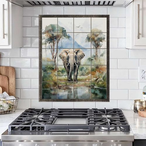 Ceramic backsplash - LANDSCAPE - Tempera Art Design - marble / customizable / UV-resistant
