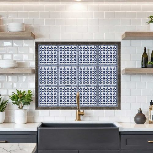 Marble backsplash - WATERCOLOR - Tempera Art Design - porcelain / floral pattern / customizable