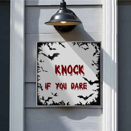 Outdoor signage plate - KNOCK IF YOU DARE - Tempera Art Design - for door / wall-mounted / hanging