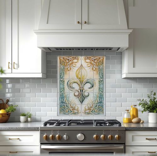 Porcelain backsplash - FLEUR-DE-LIS - Tempera Art Design - patterned / floral / UV-resistant