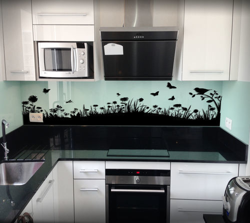Tempered glass backsplash - HERBES - Infiniglass - lacquered glass / glass / customizable pattern