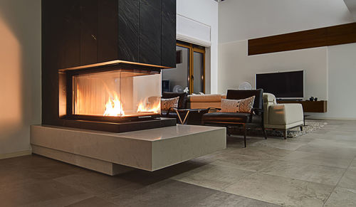 Built-in fireplace - 66 - Infiniglass - free-standing / double-sided / closed hearth