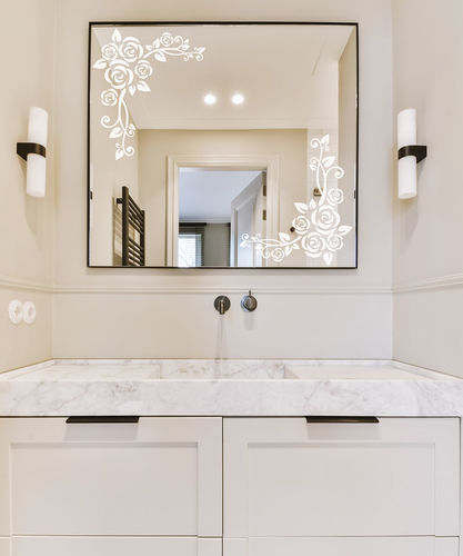 Mirror glass panel - motif fleurs d'angle - Infiniglass - sandblasted / for window / for door