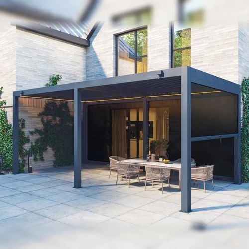 Wall-mounted pergola - AL-120-B-KD - ALUX Pergola - self-supporting / aluminum / with mobile slats