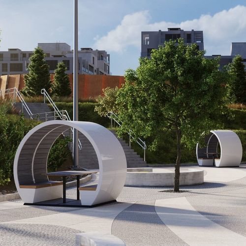 Composite garden cubicle - The meeting pod - made from recycled materials / for public space / wood