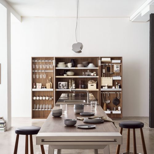 Contemporary kitchen - b2 - Bulthaup - wooden / stainless steel / island