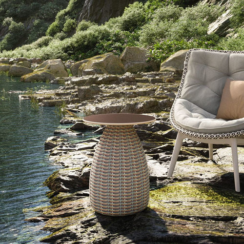 Contemporary side table - PORCINI  - DEDON GmbH - ceramic / aluminum base / synthetic fiber base