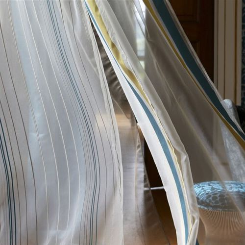 Striped sheer curtain fabric - ALISEDA  - DESIGNERS GUILD - damask pattern / floral pattern / washable