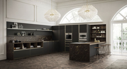 Contemporary kitchen - Unika - EFFETI INDUSTRIE - wood veneer / marble / aluminum