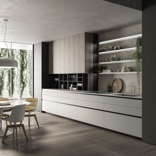 Contemporary kitchen - EØ - EFFETI INDUSTRIE - wood veneer / aluminum / laminate